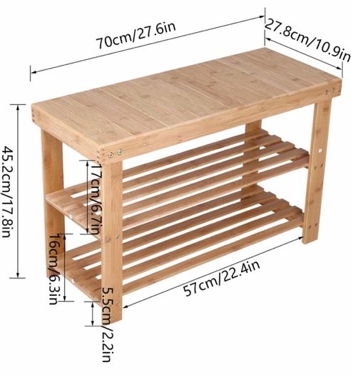 Bamboo Shoe Rack Bench 3 Tier Entryway Seat Shoe Organizer Storage Shelf