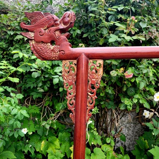 Antique handcarved chinese red laquered robe rail