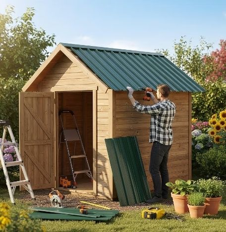 14-Pack Corrugated Metal Roofing Sheets - Green - Galvanised Steel Waterproof Rust-Resistant Heavy Duty Panels 110x46cm for Shed Outbuilding Shelter Roof Repair