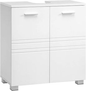 Vanity cabinet, bathroom cabinet with double door, bathroom cabinet with adjustable shelf level, base cabinet with feet, for bathroom, 60 x 30 x 63 cm, white
