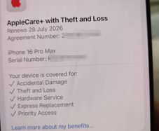 iphone 16 pro max with apple theft and care+