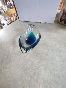 Rare Find Vintage Early Mdina Glass Serving Dish Leaf Shaped