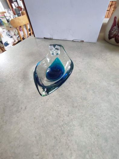 Rare Find Vintage Early Mdina Glass Serving Dish Leaf Shaped