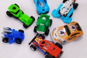 Lot of 7 Mini cars from Kinder Surprise eggs including Takara Blue Dune Buggy Penny Pull Back Racer