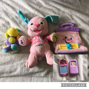 Fisher price music bear and talking bag!+phones!