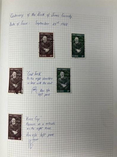 1965-74 Ireland used written up on spring back pages including some varieties/ errors in spring back album. Includes loads of spare pages. Note 66 rising set and MacCurtain & MacSweeney sets.