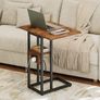 Bedside Table with Charging Station, C Shaped Side Table with Storage Shelf, Slim Sofa Table Small Tables Laptop Tables for Small Space, Rustic Brown and Black Image 2
