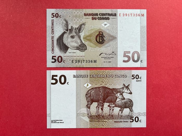 Congo . D . R .  50 Centimes  1997  ( Uncirculated ). Pick 84a.