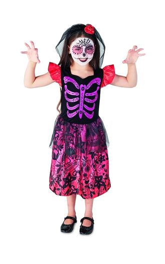 Halloween Children's Day of the Dead Dress + Accessories 7-8 Years