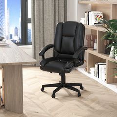 Mid Back Executive Office Chair - Faux Leather - Swivel Design - Black