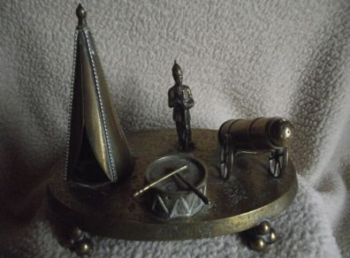 Victorian Brass Inkwell Desk Set - Military Theme - Lozenge Mark 13th January 1883