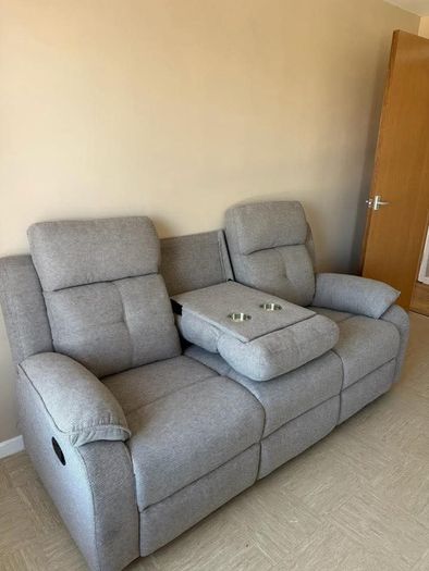 Hailey Biege & Slate Grey Fabric Recliner Sofa Set