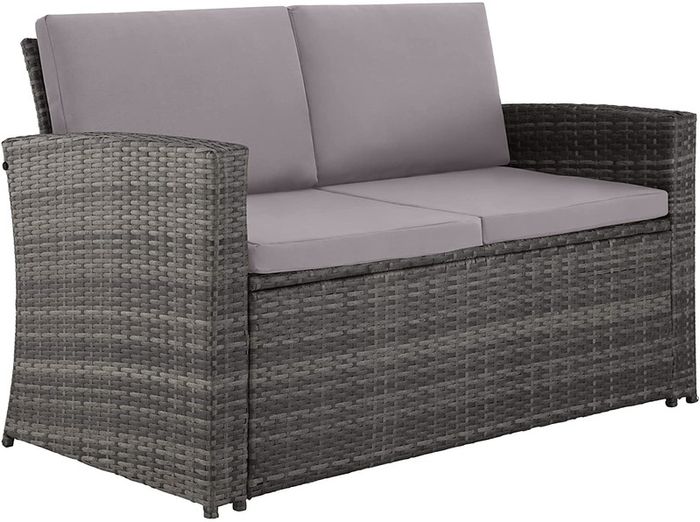 polyrattan seating group for 4 people, 12 pieces, garden furniture set with sofa, armchair and table, including seat and back cushions, for garden, terrace and balcony (grey)