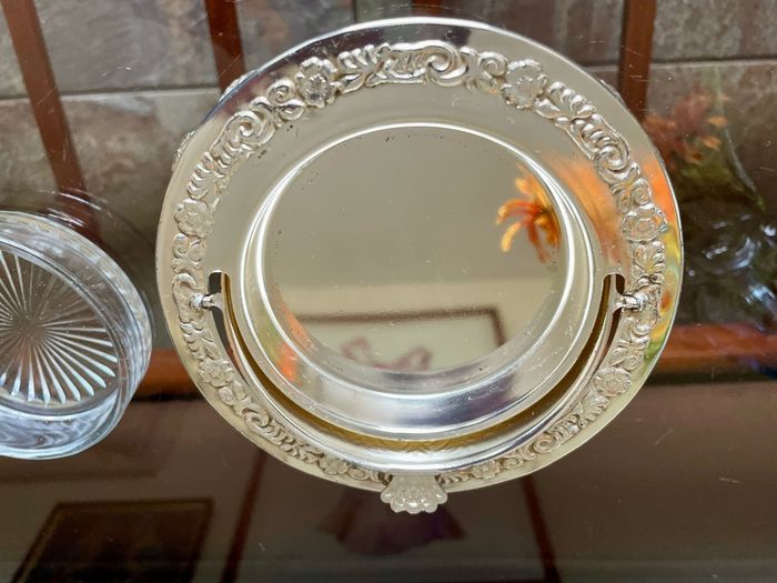 Vintage Silver Colour Roll Top Butter Dish with Glass Insert or Ornate Caviar Server