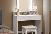 LED Dressing Table with Mirror and Bulbs Cosmetic Table with 2 Drawers and 3 Open Compartments