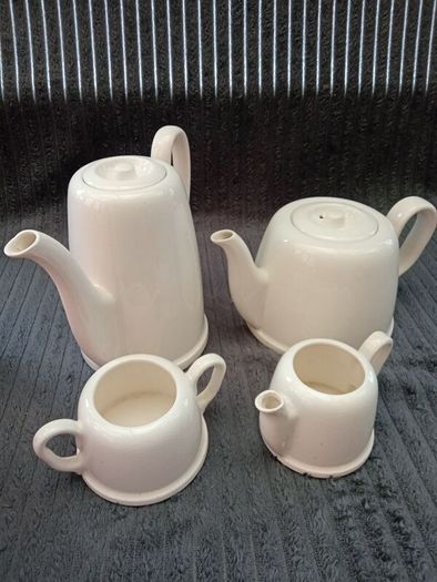 Vintage Art Deco Orange - White Pottery Coffee / Teapot  Set