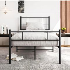 3ft Single Bed Frame with Headboard,Solid Slatted Bed Base