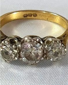 Vintage 24ct Gold Diamond Trilogy Ring