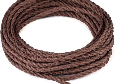 10 Meters 3 Core Brown Braided Electrical Cable Licperron Vintage Antique Cloth Covered Fabric Twisted Electrical Wire for DIY Industrial Pendant Light, VDE Certification