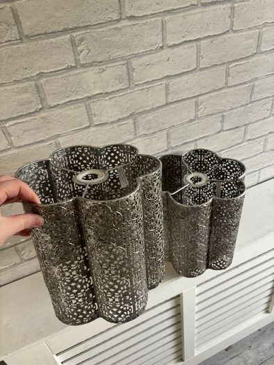 Pair of Silver Metal Filigree Ceiling Light Shades