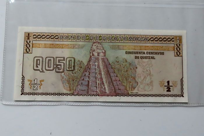Guatemala Banknote + Coins + Stamp collector set vintage currency