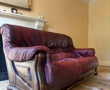 Solid Wood Leather 3 Piece Suite  Sofa & 2 Chairs