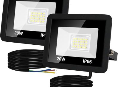 NEW SALE | 20W LED Floodlight Outdoor, 2000LM Super Bright LED Security Lights IP66 Waterproof, 6000K Daylight White Outdoor LED Flood Lights with 1M Wire for Garden, Garage, Backyard, Pack of 2