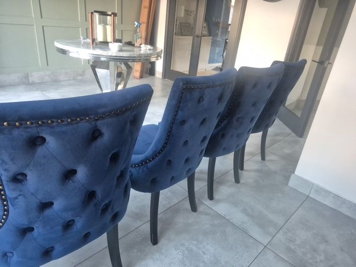 Four Navy Velvet Dining chairs