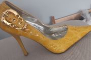 yellow snake print high heels size UK 3