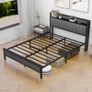 King Size Bed Frame with Storage and Headboard Shelf, Upholstered Bed Frame King Size with Metal Slats Enhanced Support, No Box Spring Needed, Gray Kingsize Bed Frames Image 6