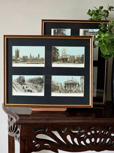 Pair of Framed Original Vintage London Postcards