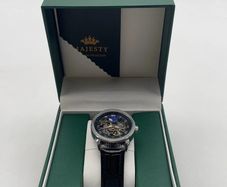 Majesty Skeleton Automatic Mechanical Moonphase Watch Black Leather