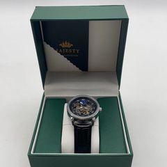 Majesty Skeleton Automatic Mechanical Moonphase Watch Black Leather