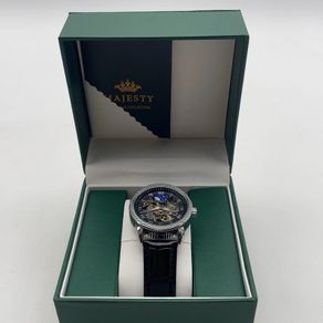 Majesty Skeleton Automatic Mechanical Moonphase Watch Black Leather