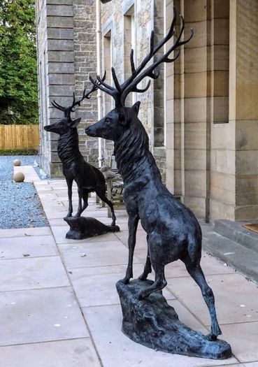 Pair of life size bronze deer statues