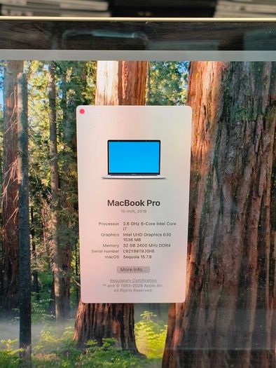 Apple MacBook Pro 15" 2018 A1990 , Intel i7, 32GB RAM, 500GB, macOS Sequoia, Battery Cycle: 658