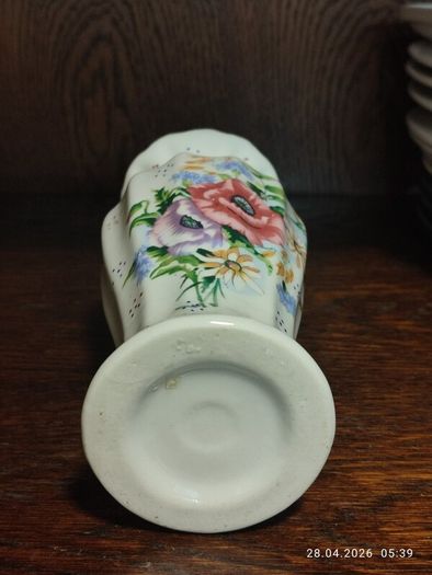 Vintage Style Floral Vase with Gold Trim Cottage Garden Decor