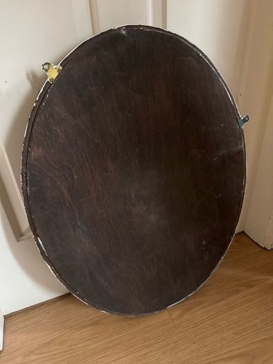 Vintage Oval Oak Wall Mirror with Bevelled Glass