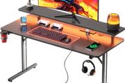 Gaming Desk with LED &amp; Power Outlets, 100 x 50 cm Computer Desk