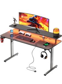 Gaming Desk with LED & Power Outlets, 100 x 50 cm Computer Desk