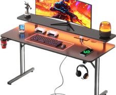 Gaming Desk with LED & Power Outlets, 100 x 50 cm Computer Desk