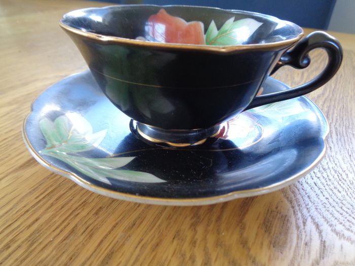 Princess China (Occupied Japan) Black Teacup and Saucers x 2 for Sale