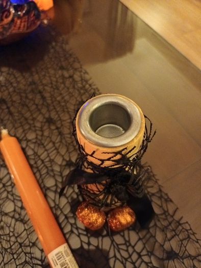 Halloween wooden candlesticks & candles x 2