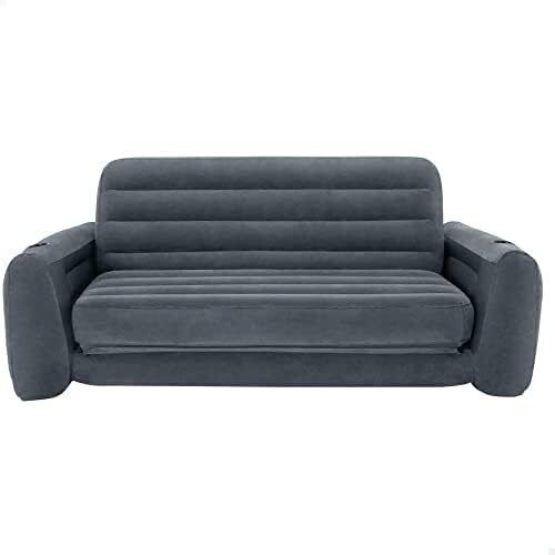 King Size Pull-Out Inflatable Camping Sofa Bed Sleep Away Futon Couch with 3 quick inflation and Deflation Valves, 203 x 231 x 66 cm, Charcoal Grey