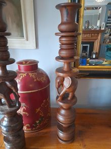 Hand carved wooden candle sticks
