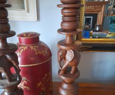 Hand carved wooden candle sticks
