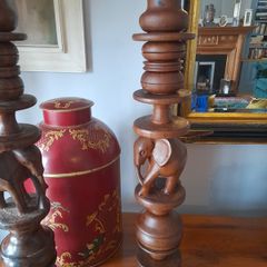 Hand carved wooden candle sticks