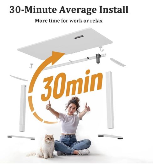 Electric Standing Desk 120 x 60cm, Height Adjustable Sit Stand Desk with 3 Memory Presets, Home Office Desk with Anti-Collision System, Quiet Motor, 2 Hooks, White