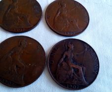 1907 Copper Pennies.