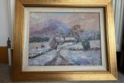 Winter landscape oil painting